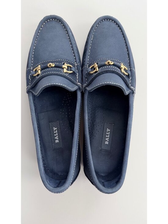 Bally Mens Navy Suede Loafers With Gold Horsebit Detailing Size 42.5 Italy main image 9